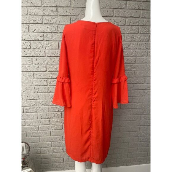 Banana Republic Women Red 3/4 Length Ruffle Sleeve Shift Dress Size 8 - Picture 4 of 8